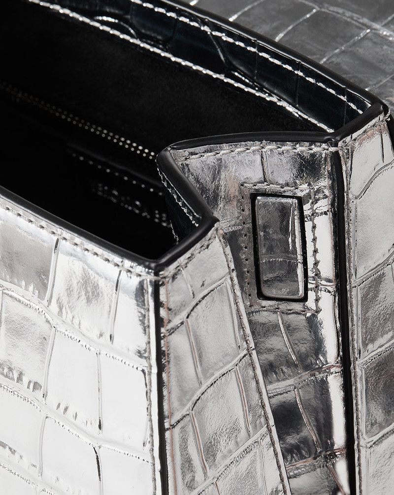 CROC-EMBOSSED CREST LOCK TOP HANDLE BAG 5