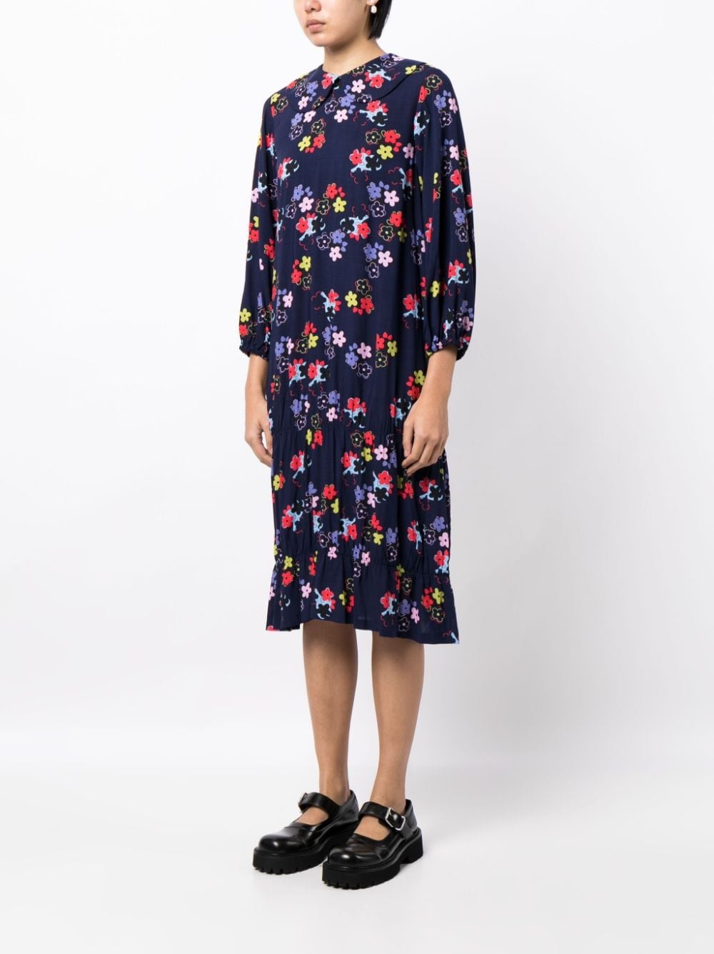 floral-print Peter Pan-collar midi dress - 3