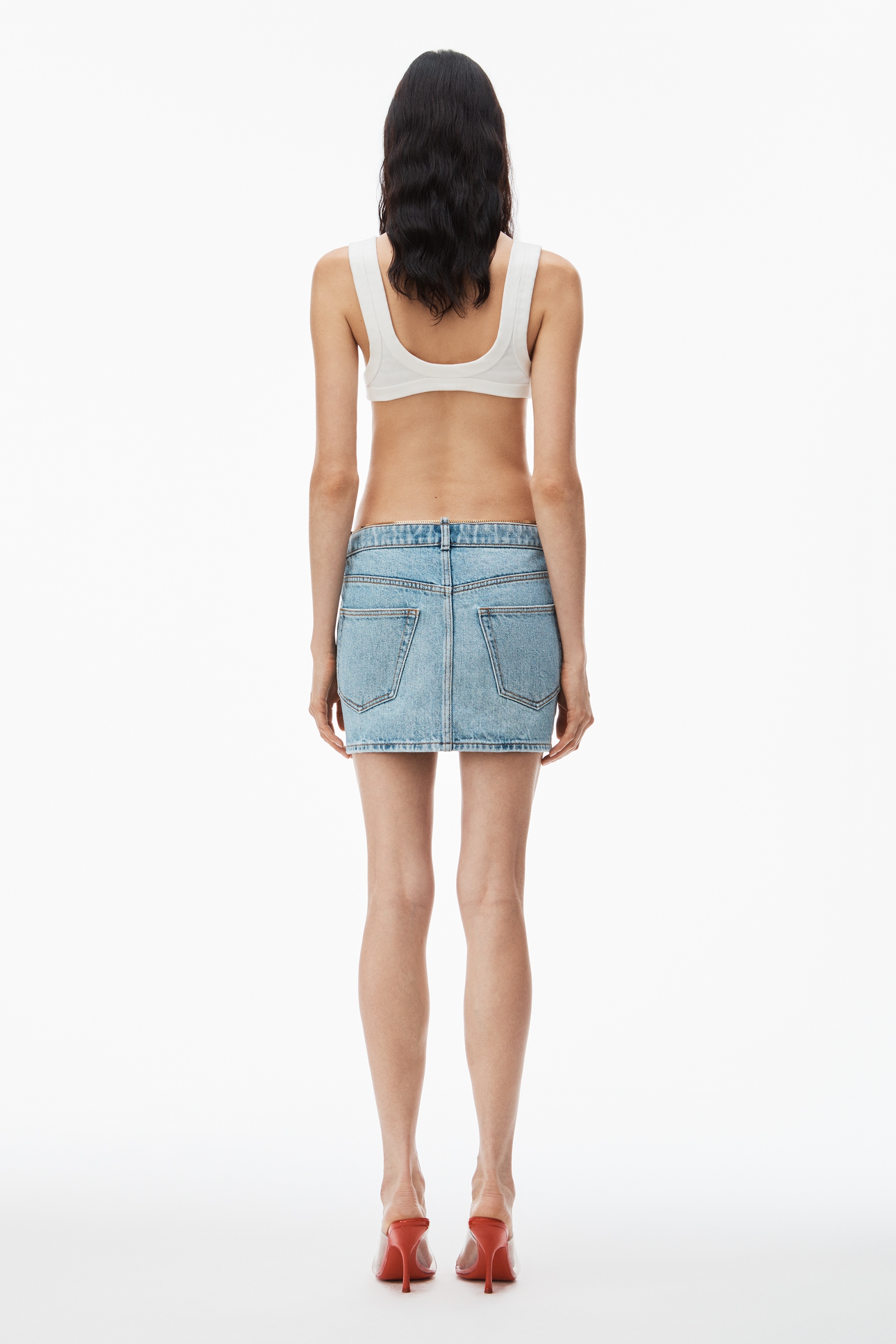 nameplate v front skirt in denim - 3