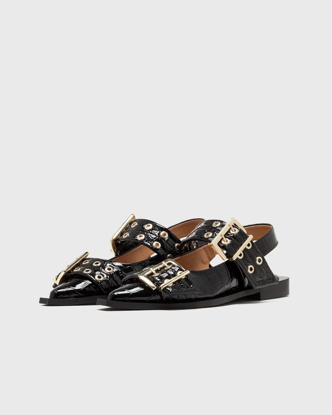 GANNI Feminine Buckle Ballerina Patent Croco | REVERSIBLE
