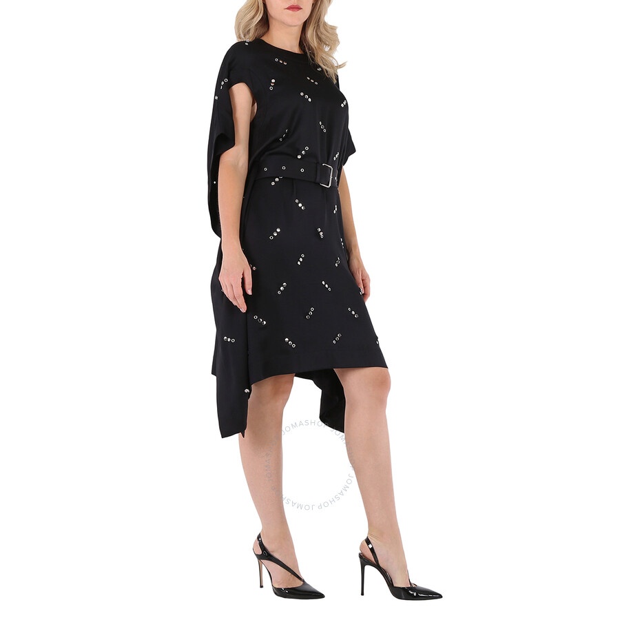 Burberry Black Antonina Embellished Asymmetric Belted Silk Dress - 4