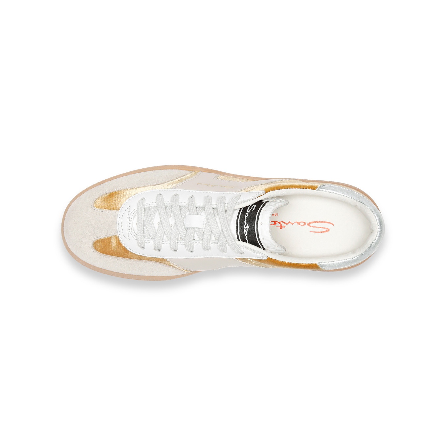Women's gold and beige velvet, suede and leather DBS Oly sneaker - 5
