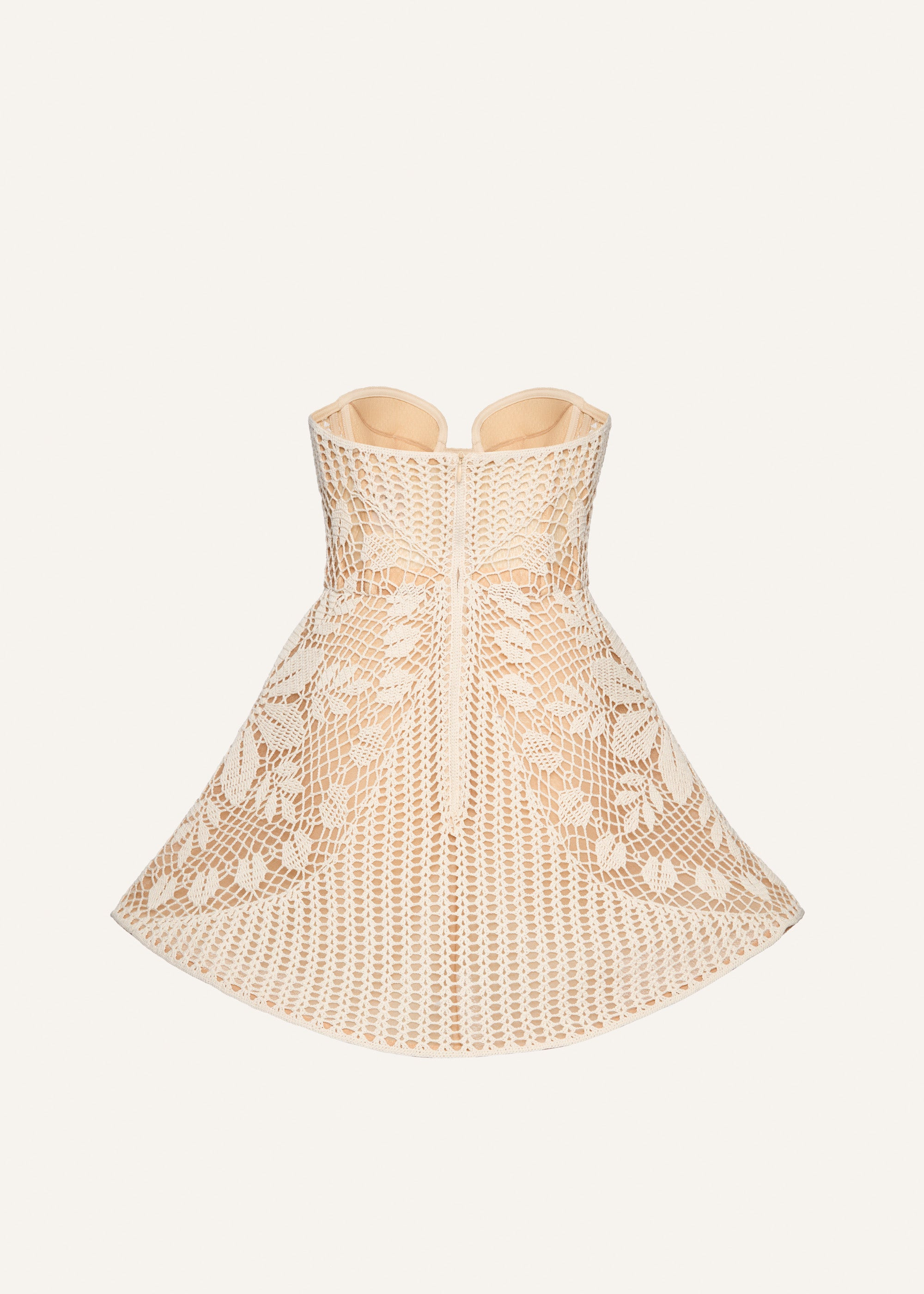 Crochet sweetheart mini dress in cream - 2