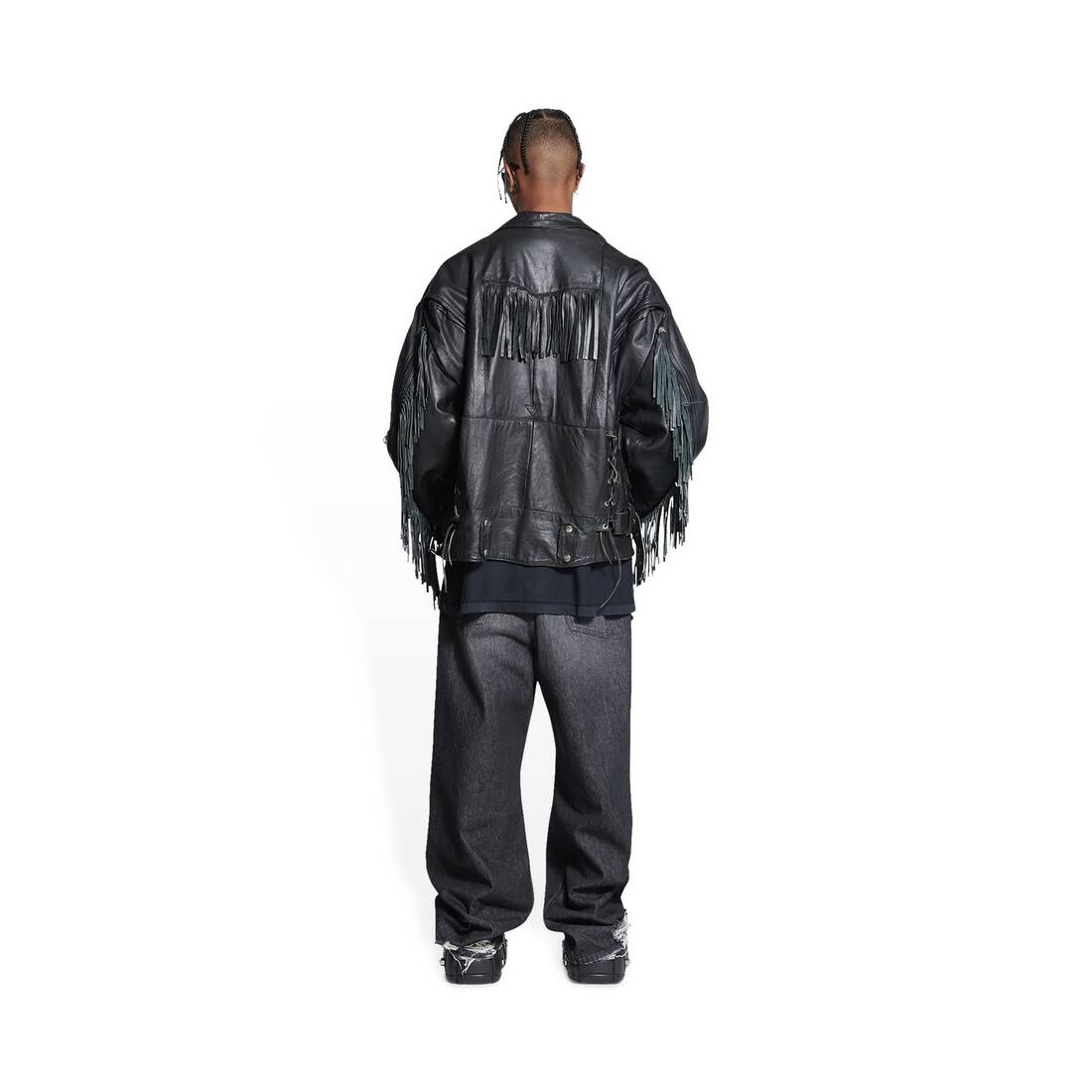 Men's Upcycled Biker Jacket in Black - 4