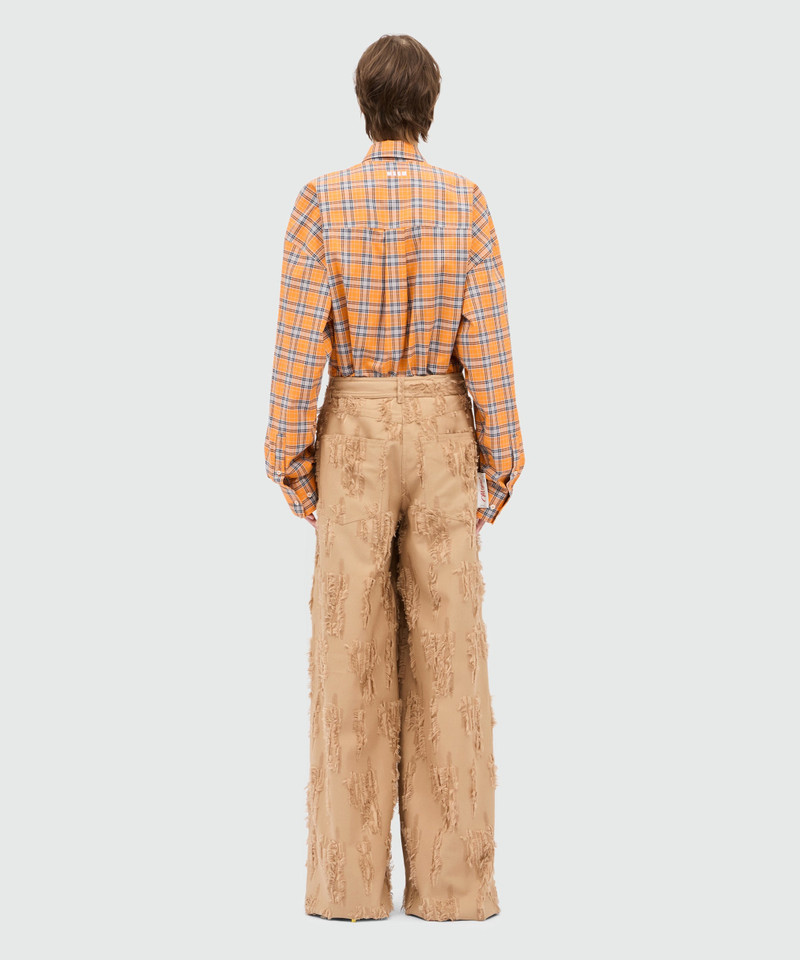 Beige wide-leg frayed fil coupe trousers. 3