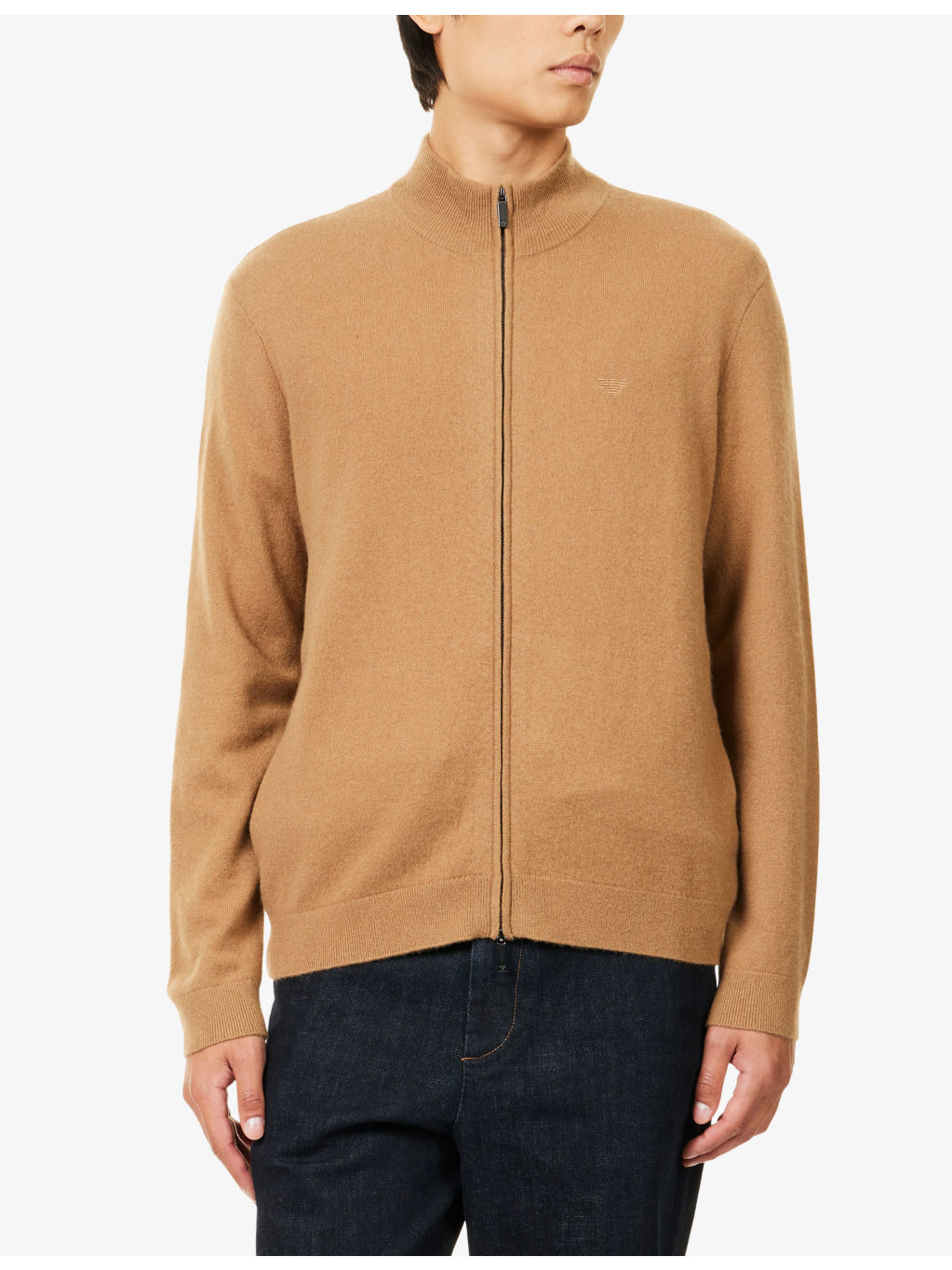 Funnel-Neck Embroidered-Logo Cashmere-Knit Cardigan - 3
