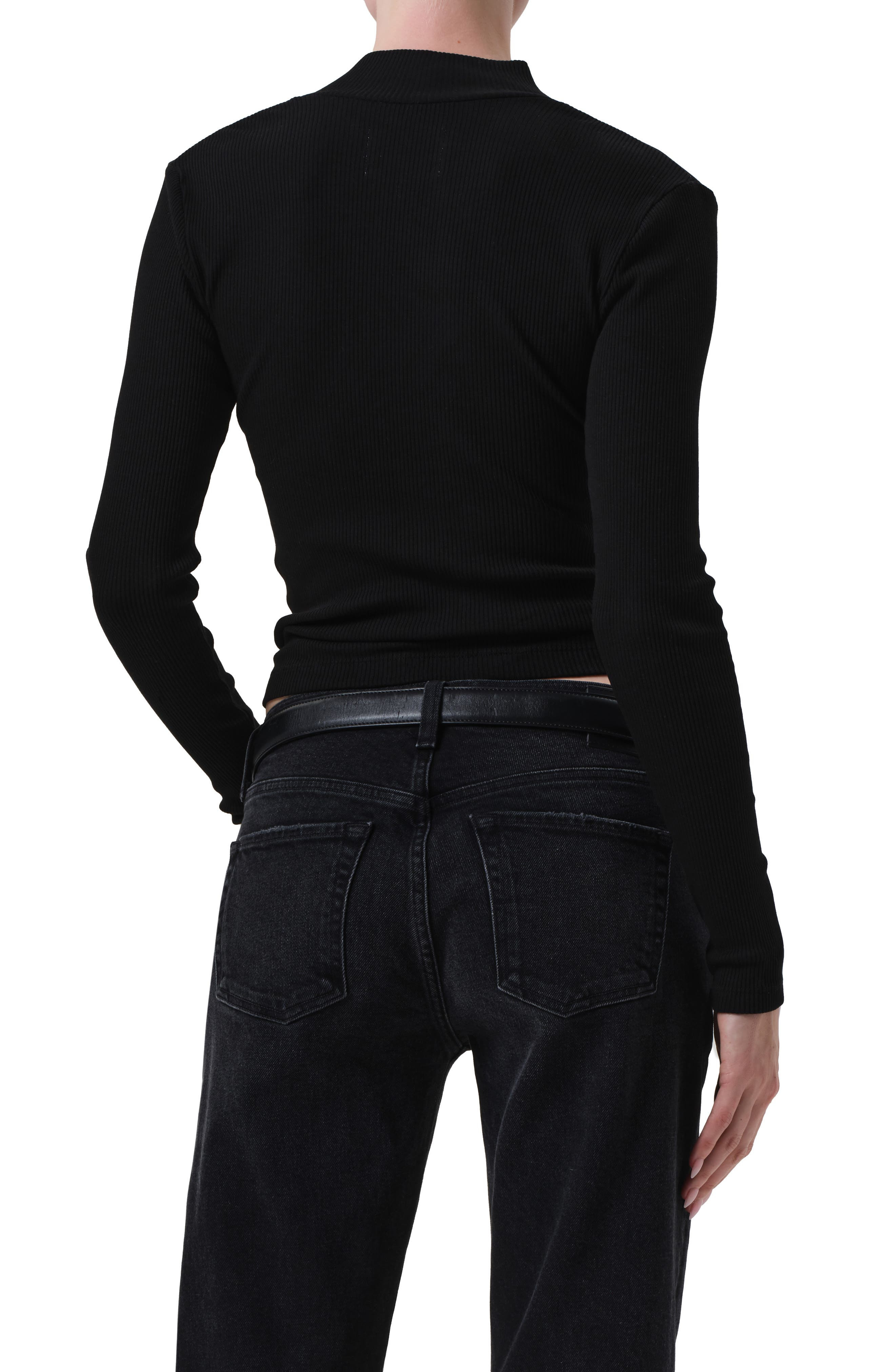 Citizens of Humanity Sheena Long Sleeve Rib Polo in Black at Nordstrom - 2