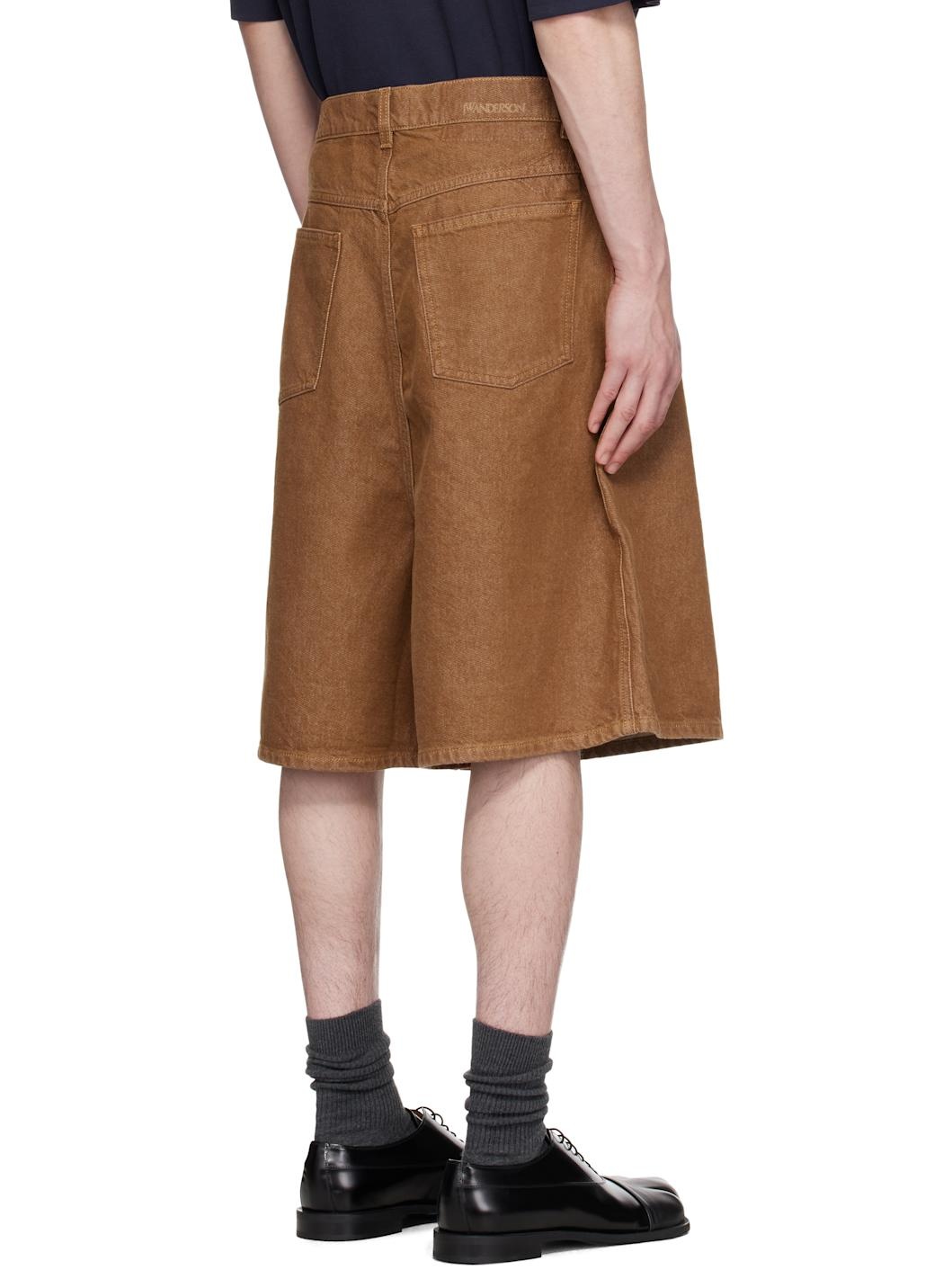 Brown Aged Denim Shorts - 3