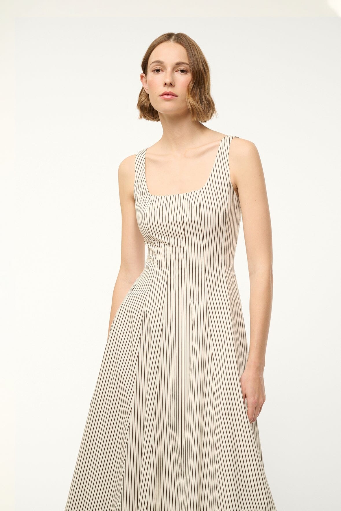 STAUD WELLS DRESS IVORY DARK OAK MICRO STRIPE - 3