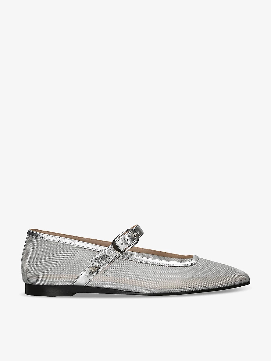 Round-toe mesh and patent-leather Mary-Jane flats - 1