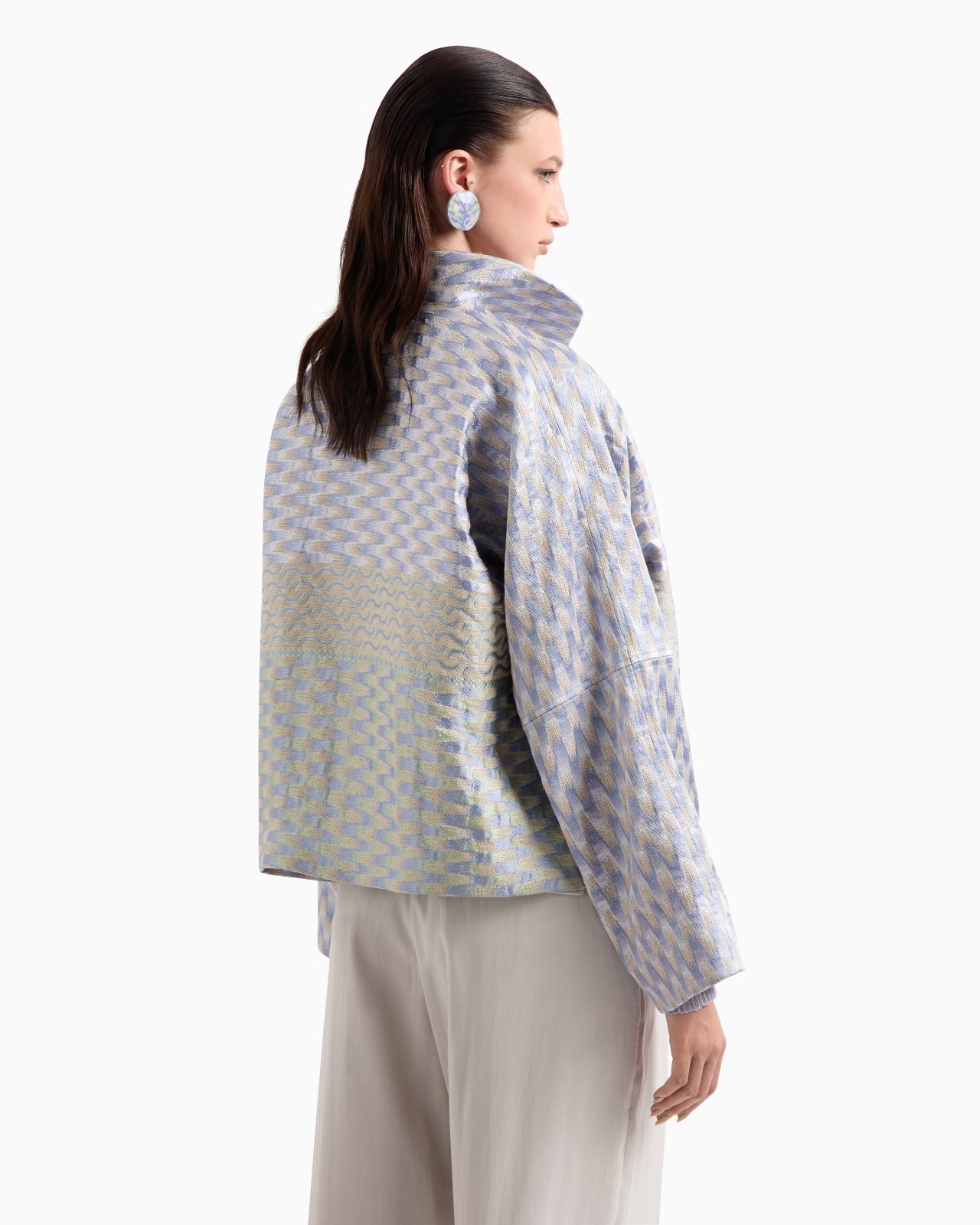 SILK, LINEN AND HEMP JACQUARD PEA COAT - 3