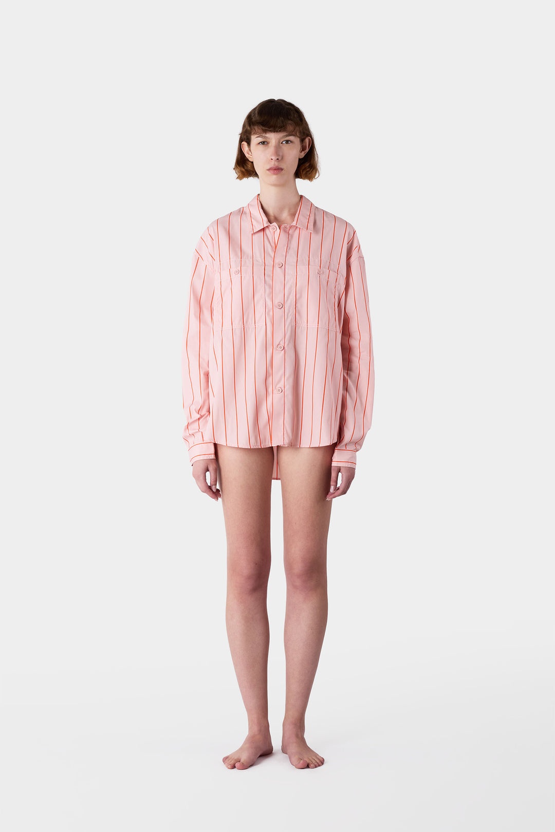 STRIPED OVER SHIRT / pink - 5