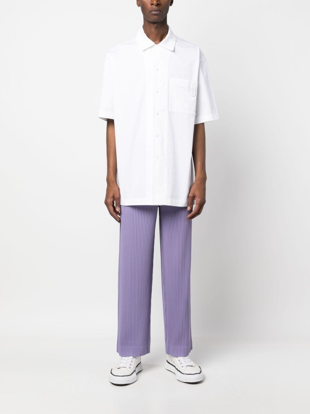 plissé-effect straight-leg trousers - 2