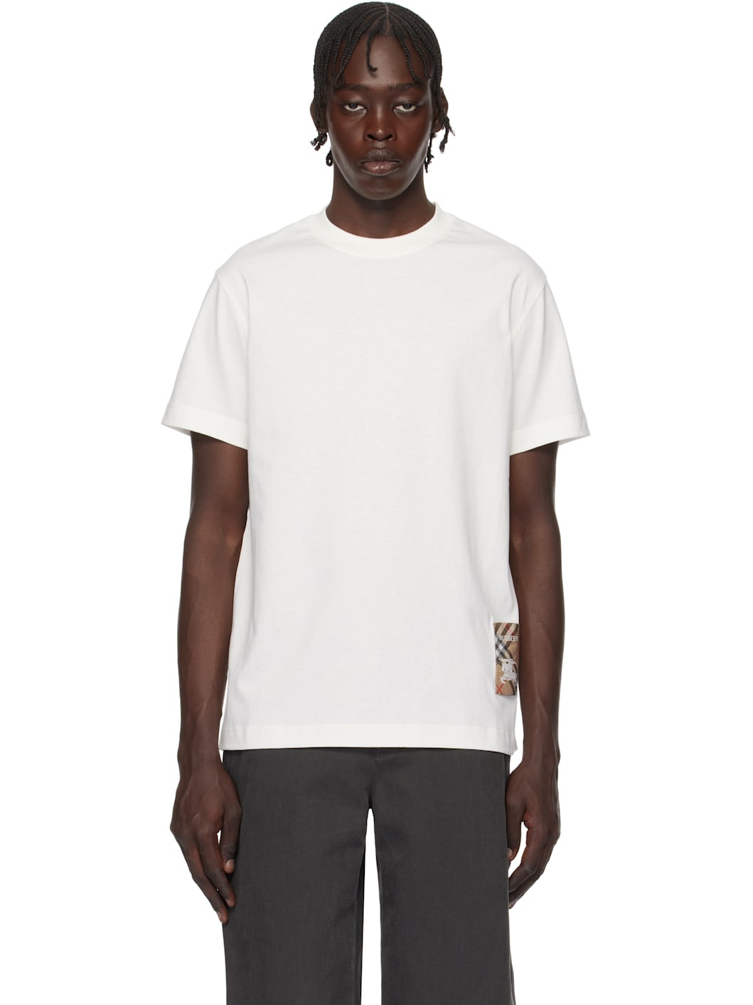 White Check Label Cotton T-shirt - 1