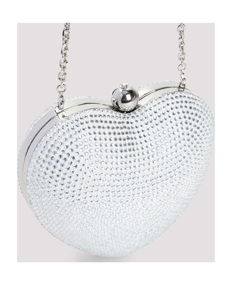 White Crystal Heart Suede Clutch 5