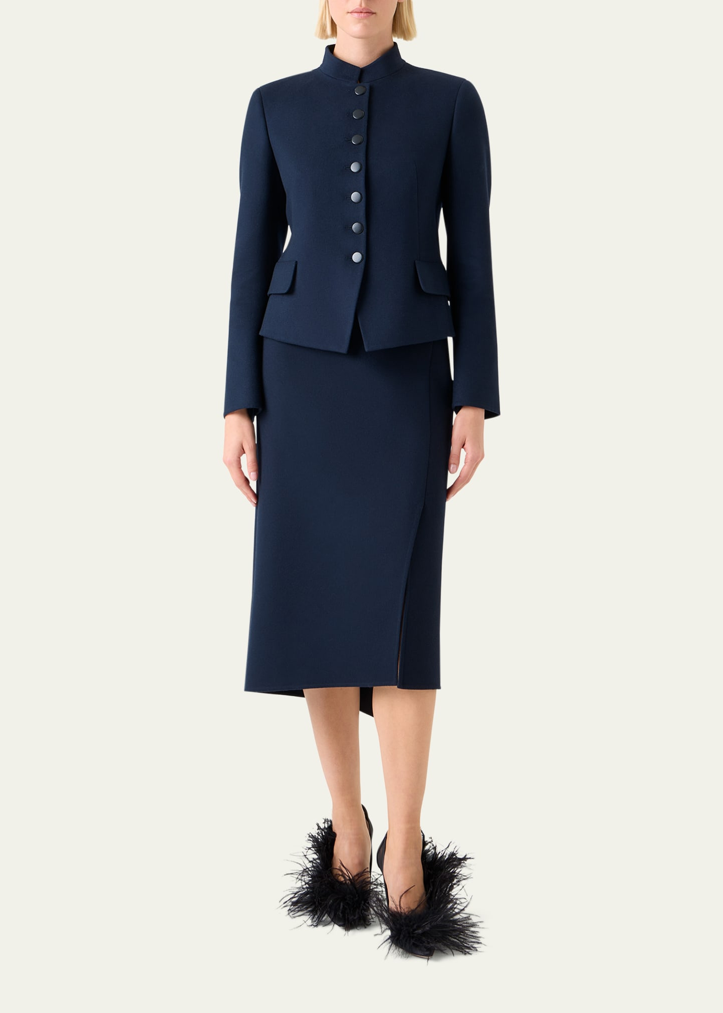Asymmetric Trapezoid Wool Flannel Double-Face Midi Skirt - 2