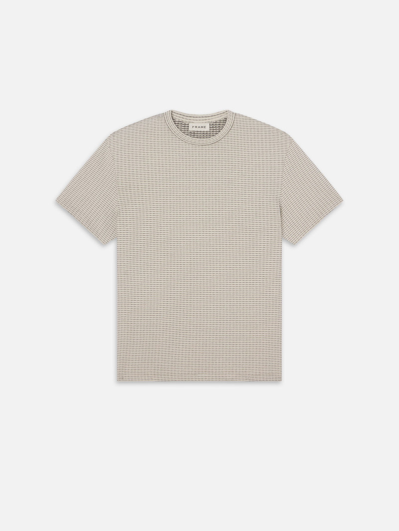 Jacquard Stripe Tee in White/Navy 1