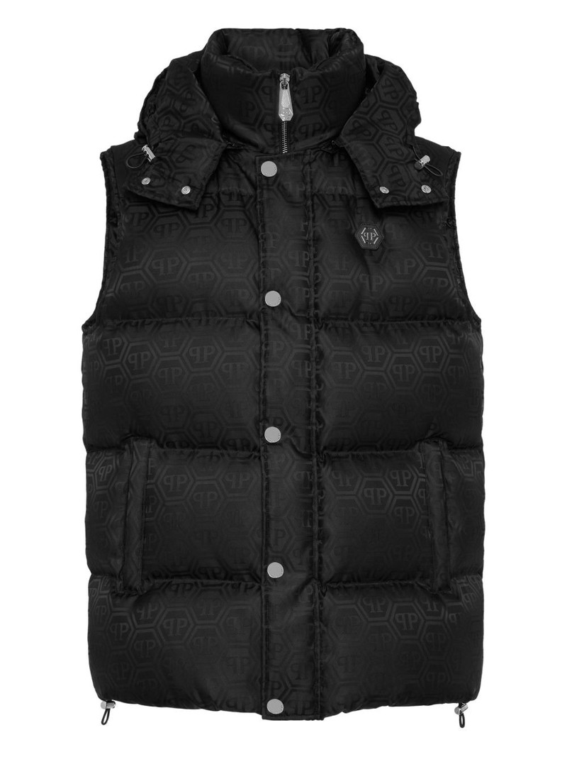 monogram-pattern puffer gilet 1