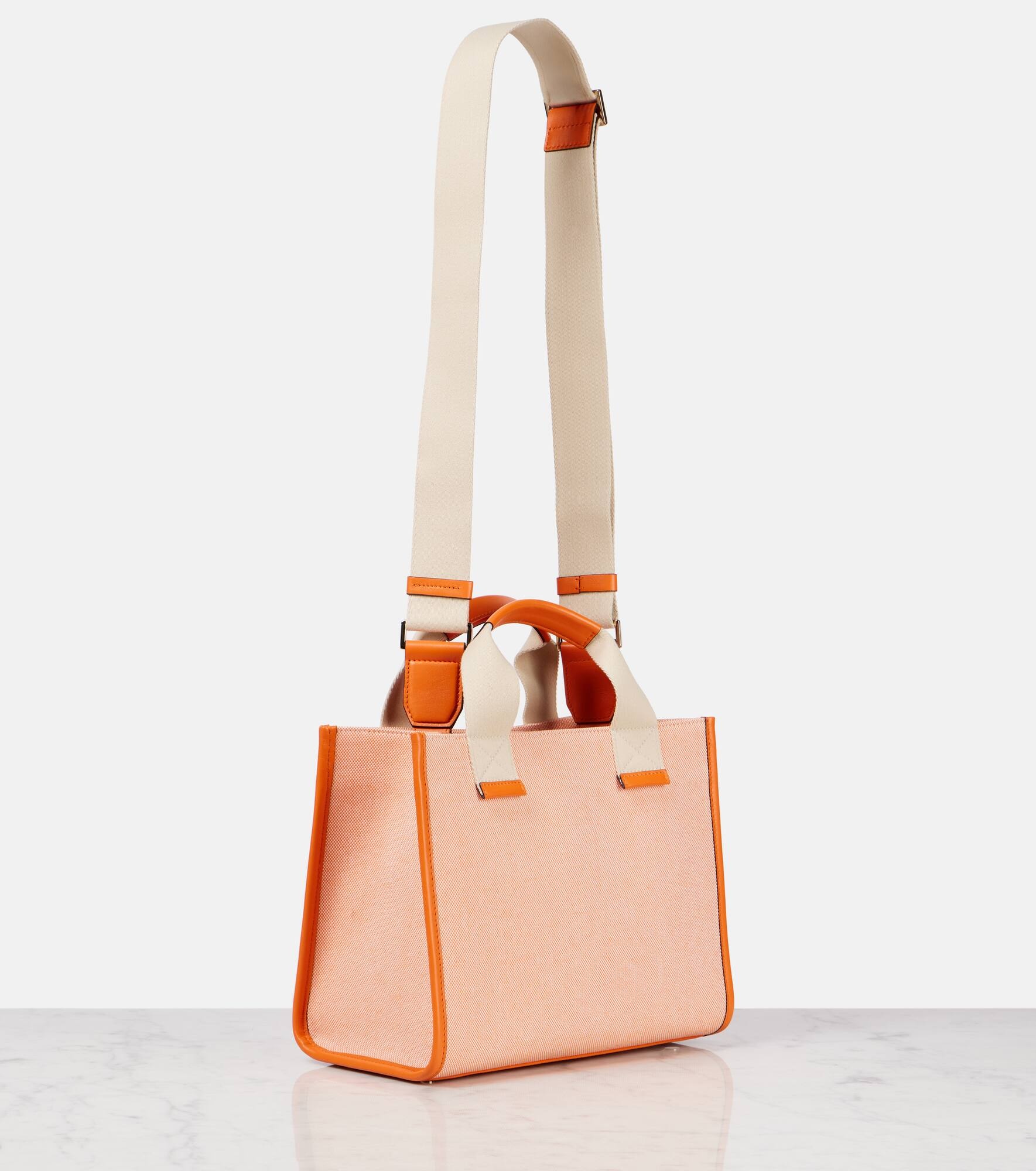 Logo leather-trimmed canvas tote bag - 4