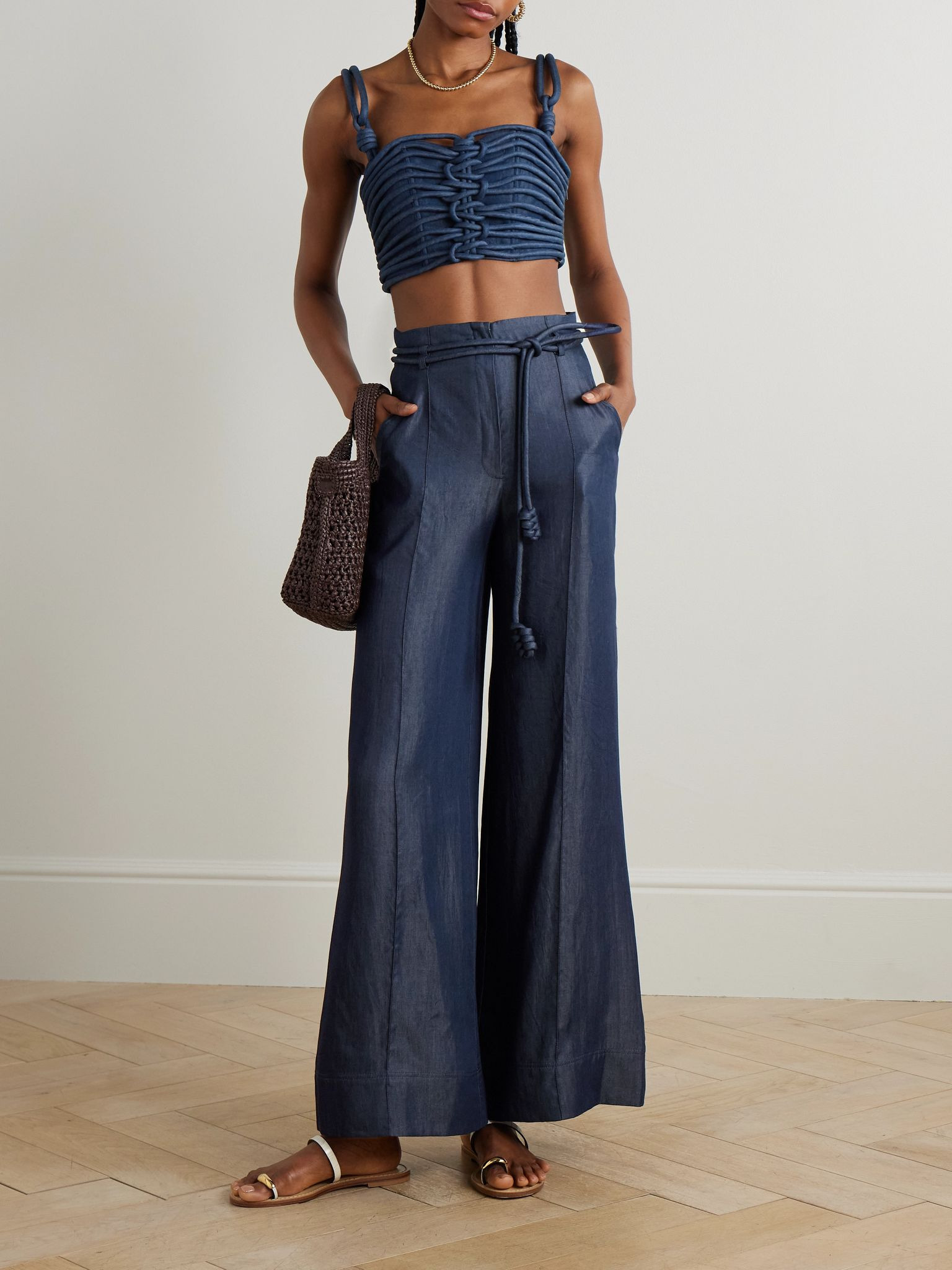 Belted TENCEL wide-leg pants Indigo - 2