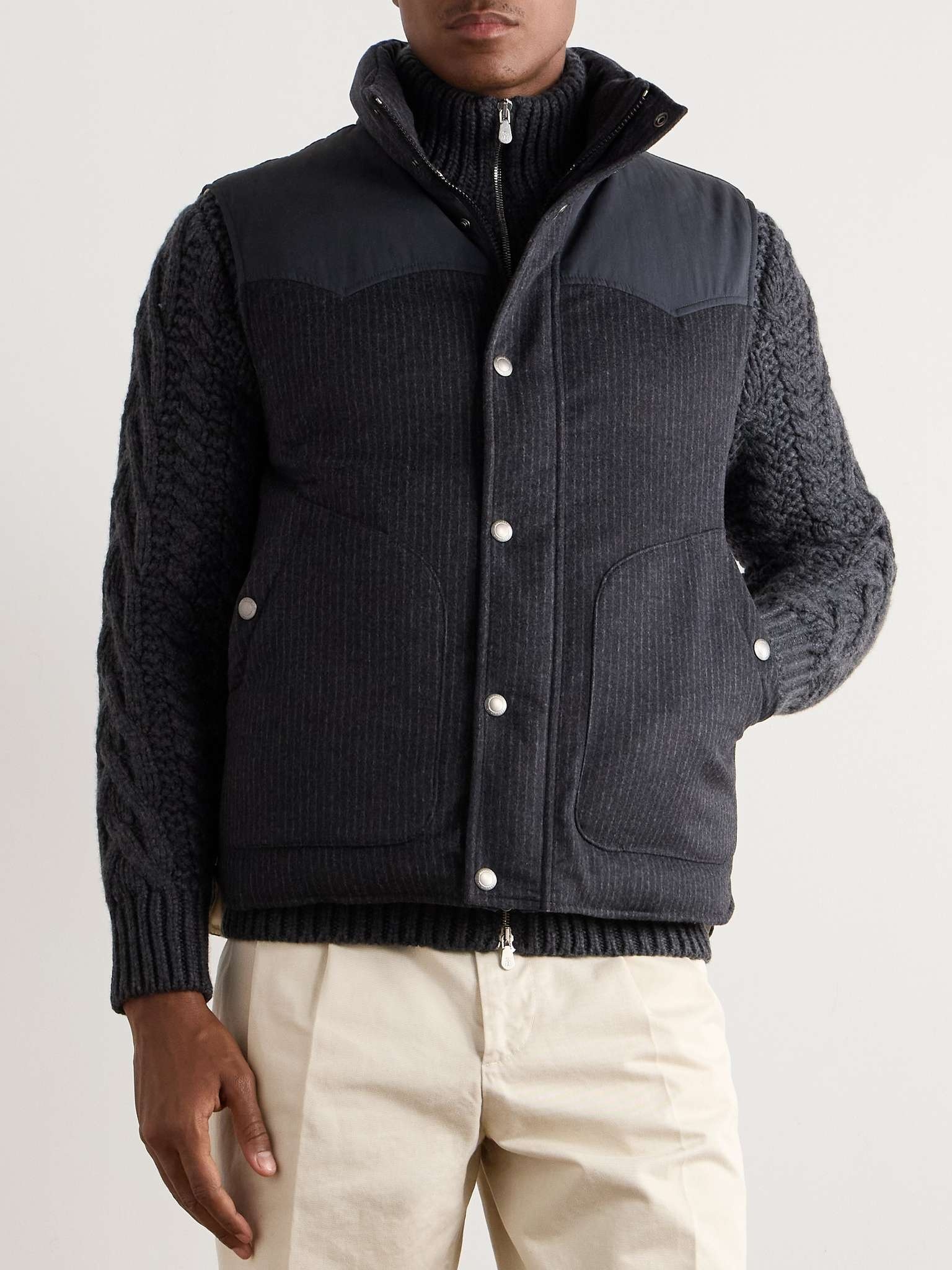 Pinstriped Wool and Cashmere-Blend Padded Down Gilet - 3