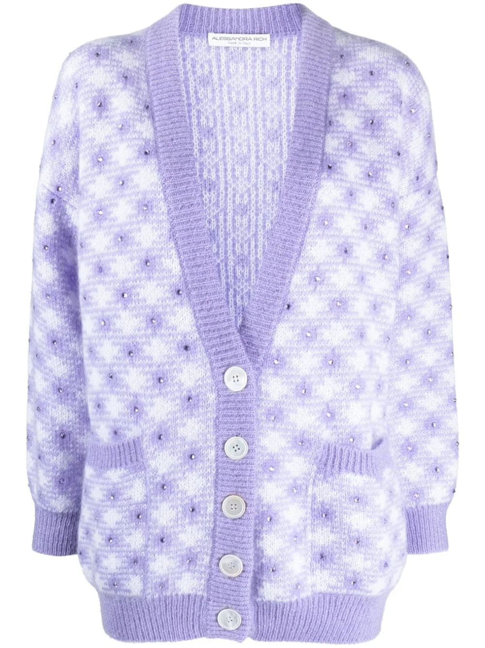 vichy-intarsia crystal-embellished cardigan - 1