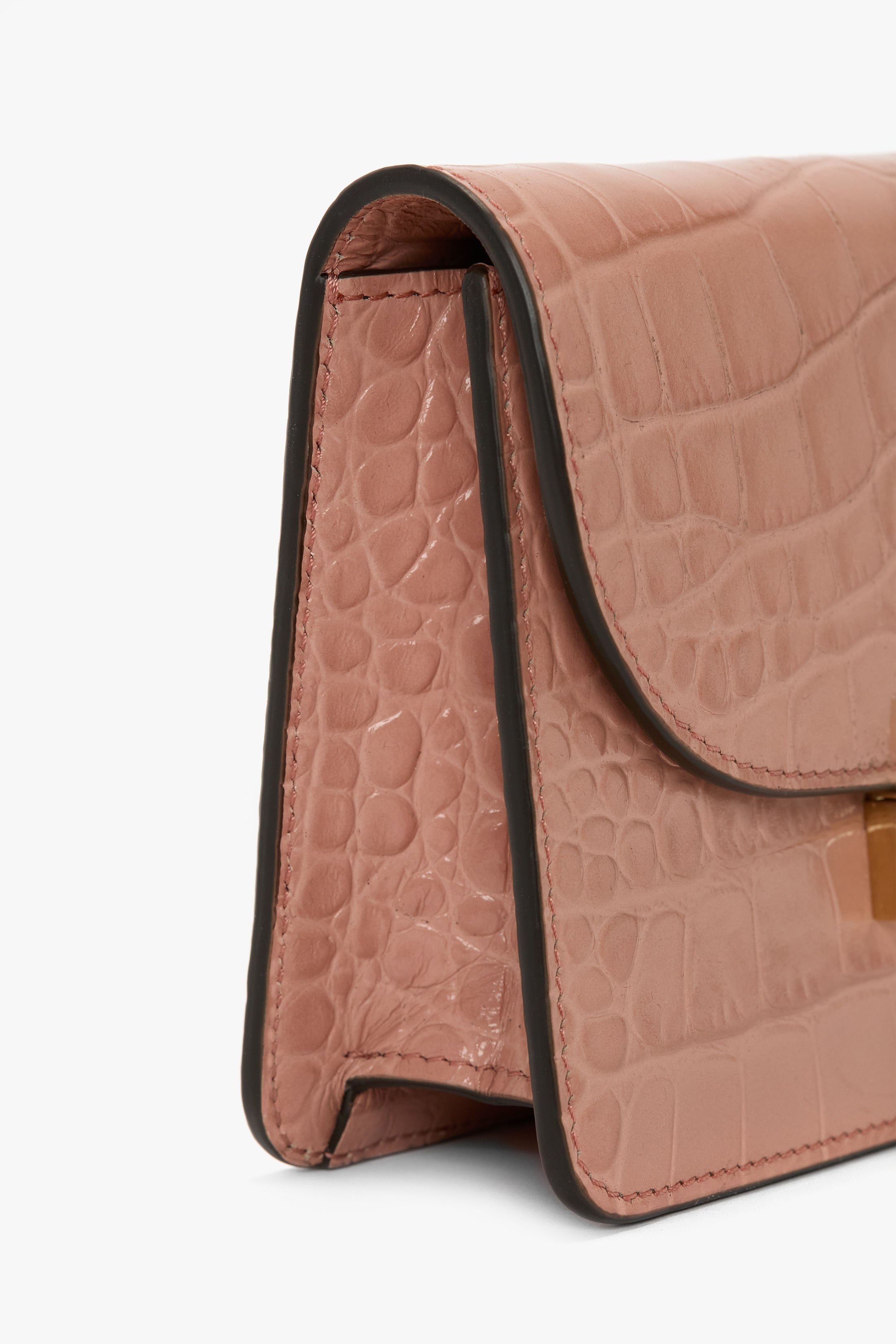 Nano Dorian Wristlet In Blush Pink Croc Embossed Leather - 6