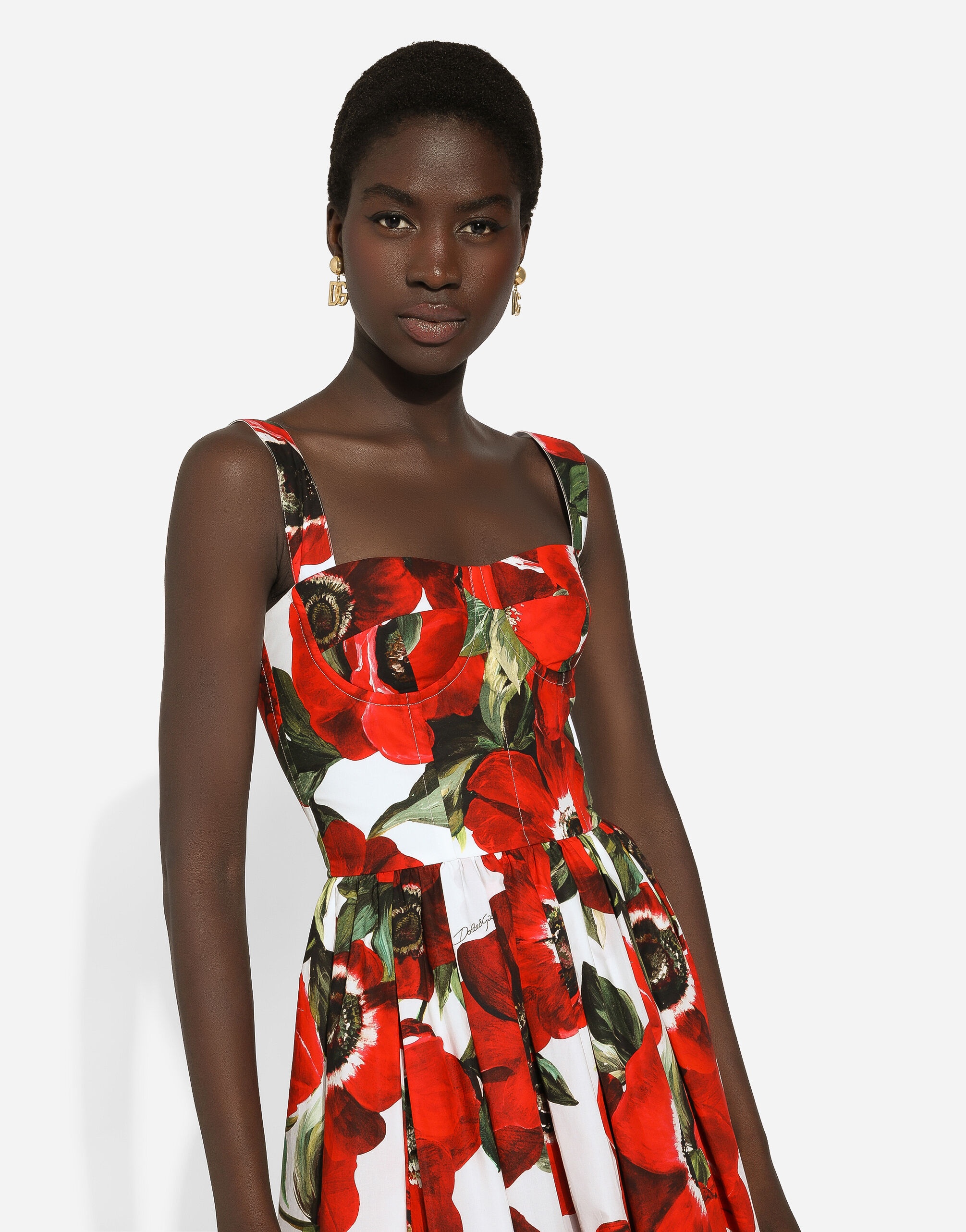 ワンピース DOLCE & GABBANA ANEMONI PRINT COTTON MIDI DRESS Dolce & Gabbana Cotton corset dress with anemone print