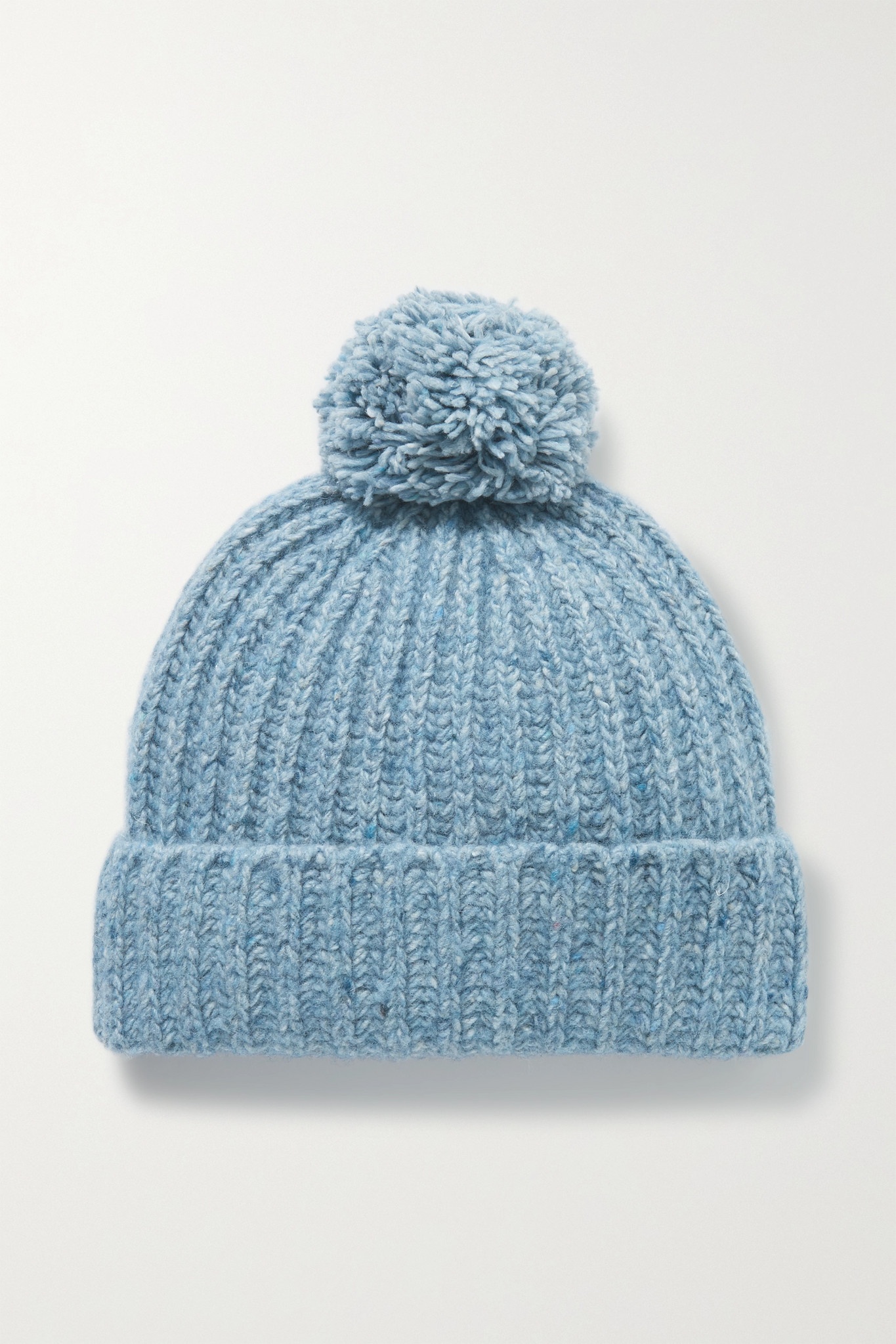 Ribbed pompom-embellished recycled wool-blend beanie - 1