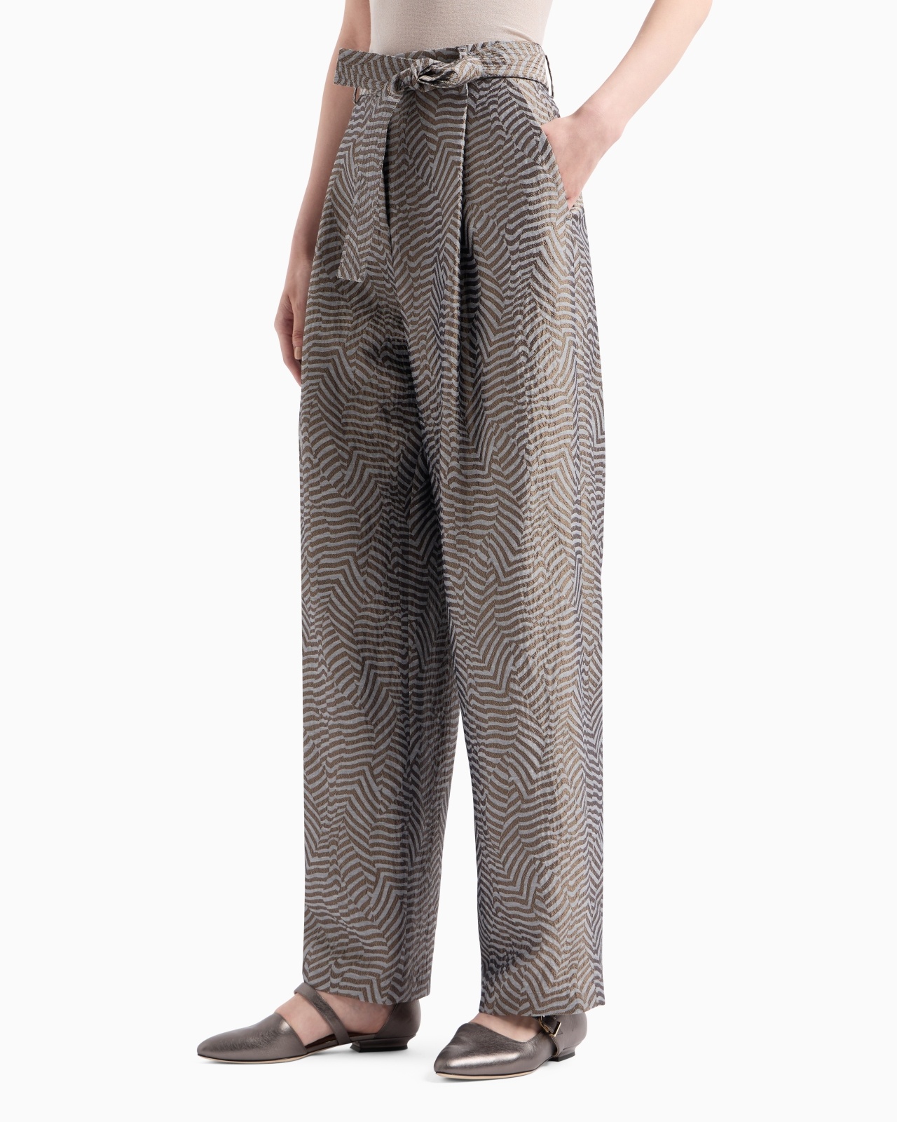 JACQUARD VISCOSE, SILK AND LINEN SINGLE-PLEAT TROUSERS - 4