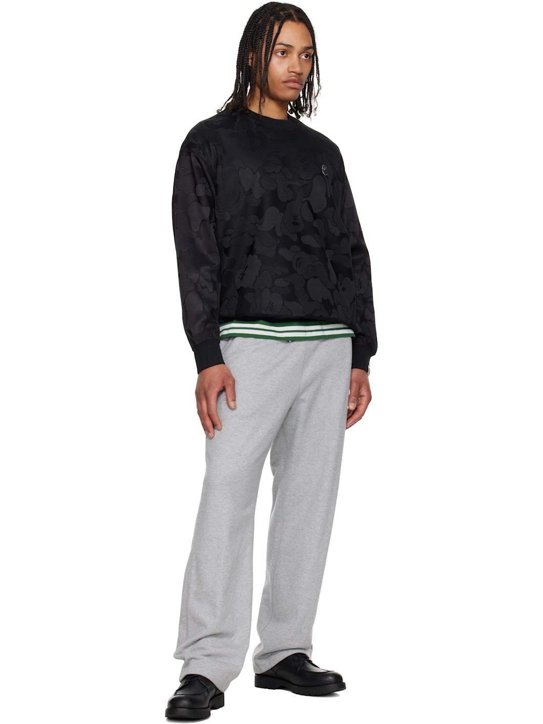 Black Solid Camo Jacquard One Point Sweatshirt - 4
