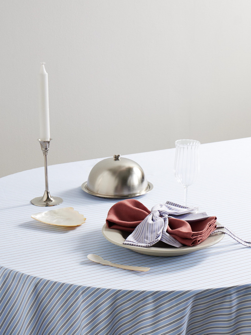 Gohar World Bow And Button-detailed Striped Cotton-blend Tablecloth outlook