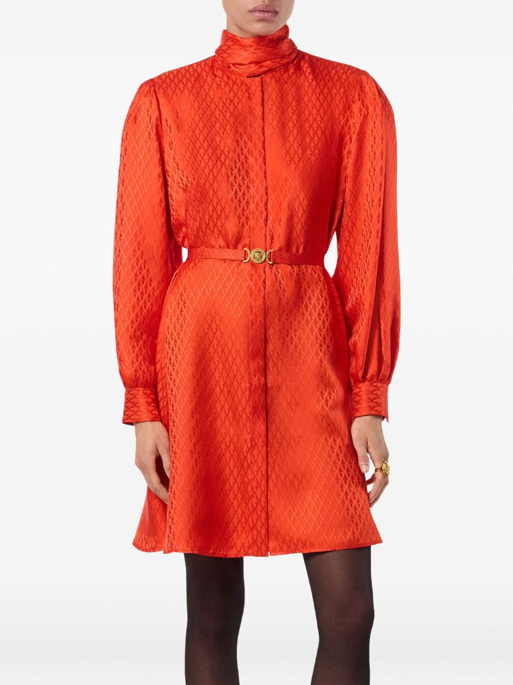 geometric-pattern belted dress - 4
