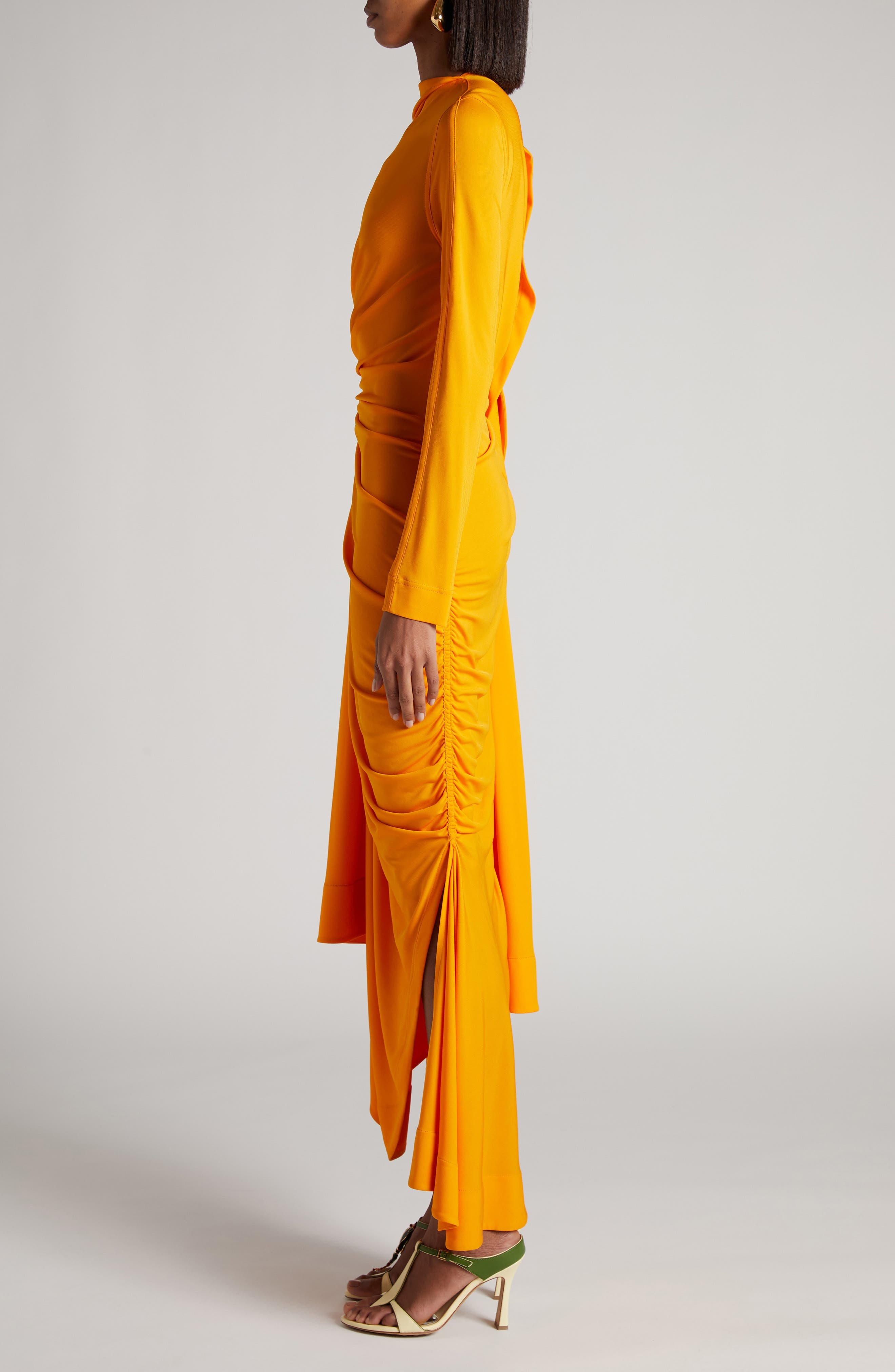 Bottega Veneta Asymmetric Draped Jersey Maxi Dress in 7274 Mandarin at Nordstrom - 3