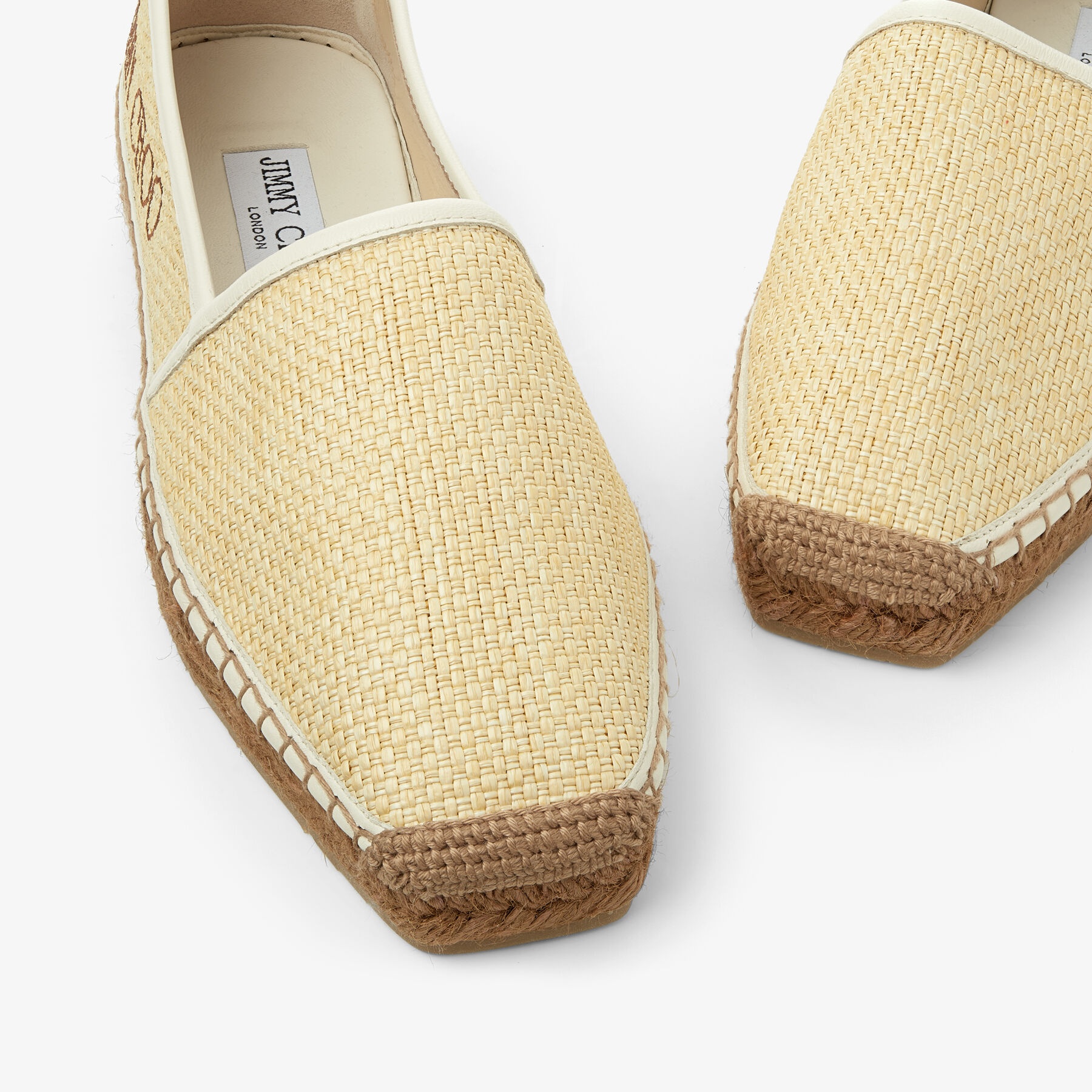 Dru Flat
Natural Raffia and Dark Tan Leather Espadrilles with Dark Tan Jimmy Choo Lettering - 4