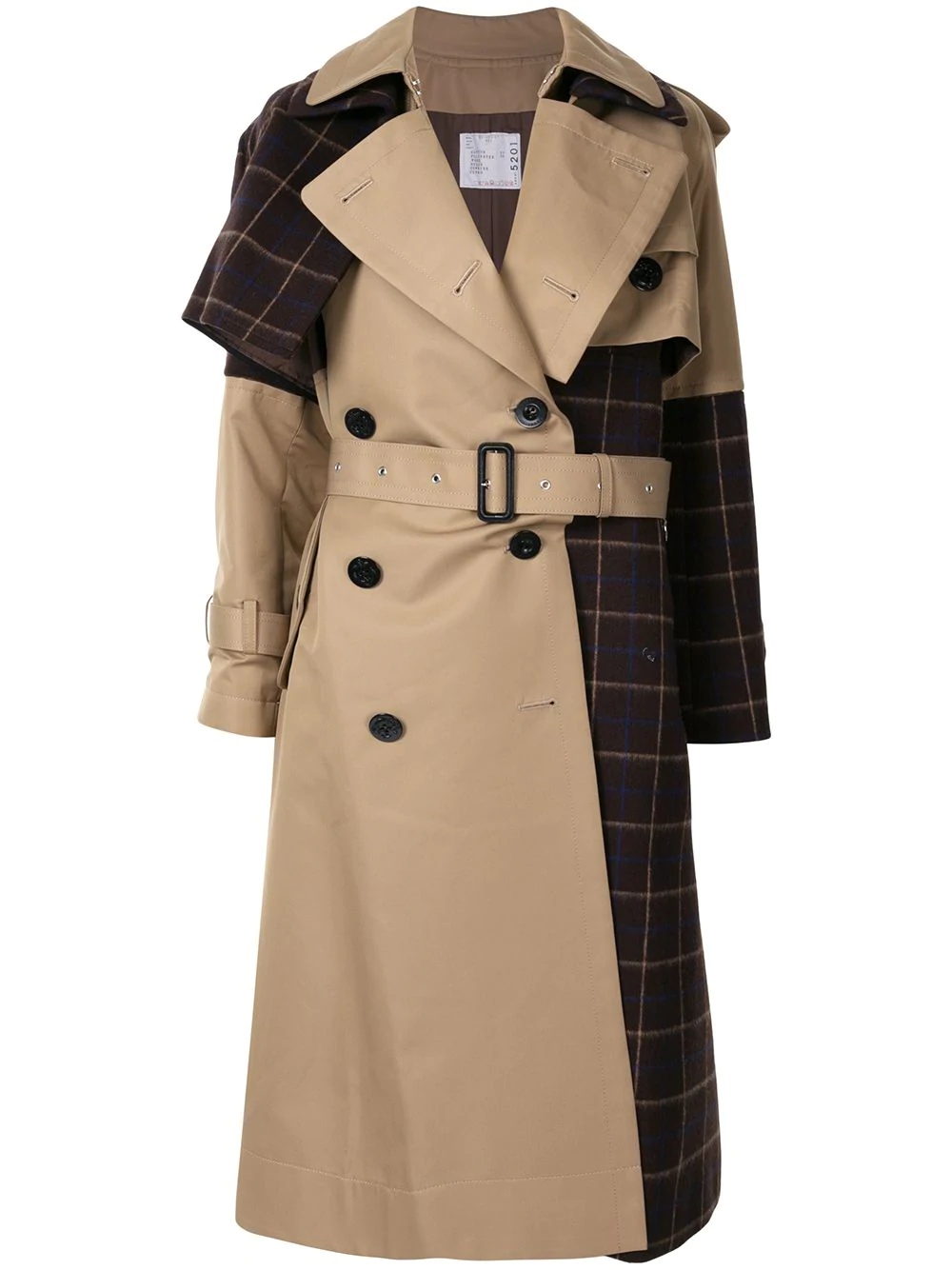 plaid panel trench coat - 1