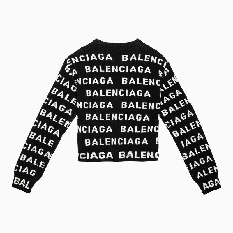 Balenciaga Black/White All-Over Logo Sweater Women - 2