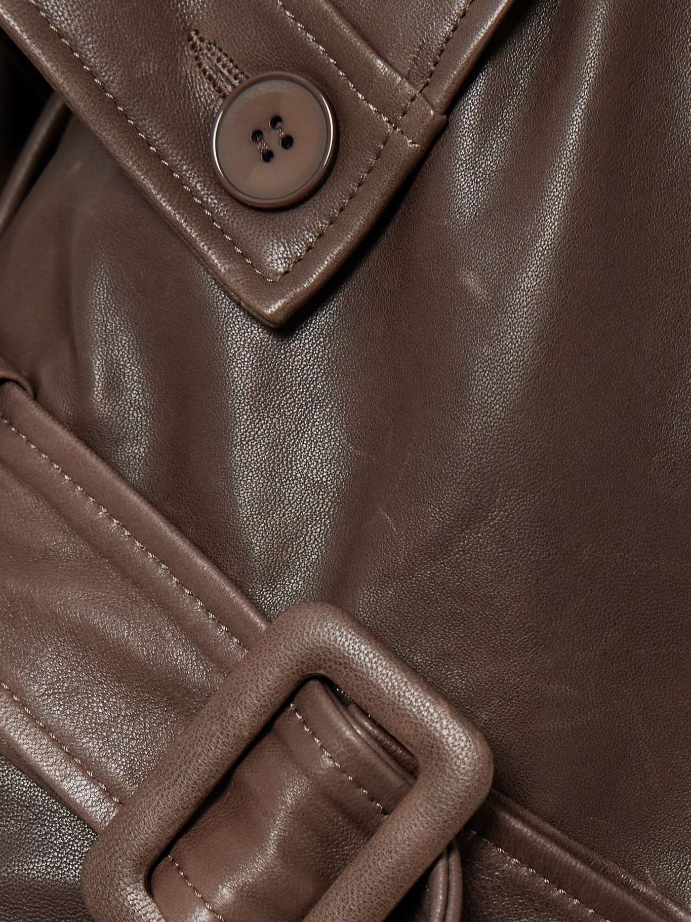 Valetta double-breasted belted leather trench coat Dark brown - 4