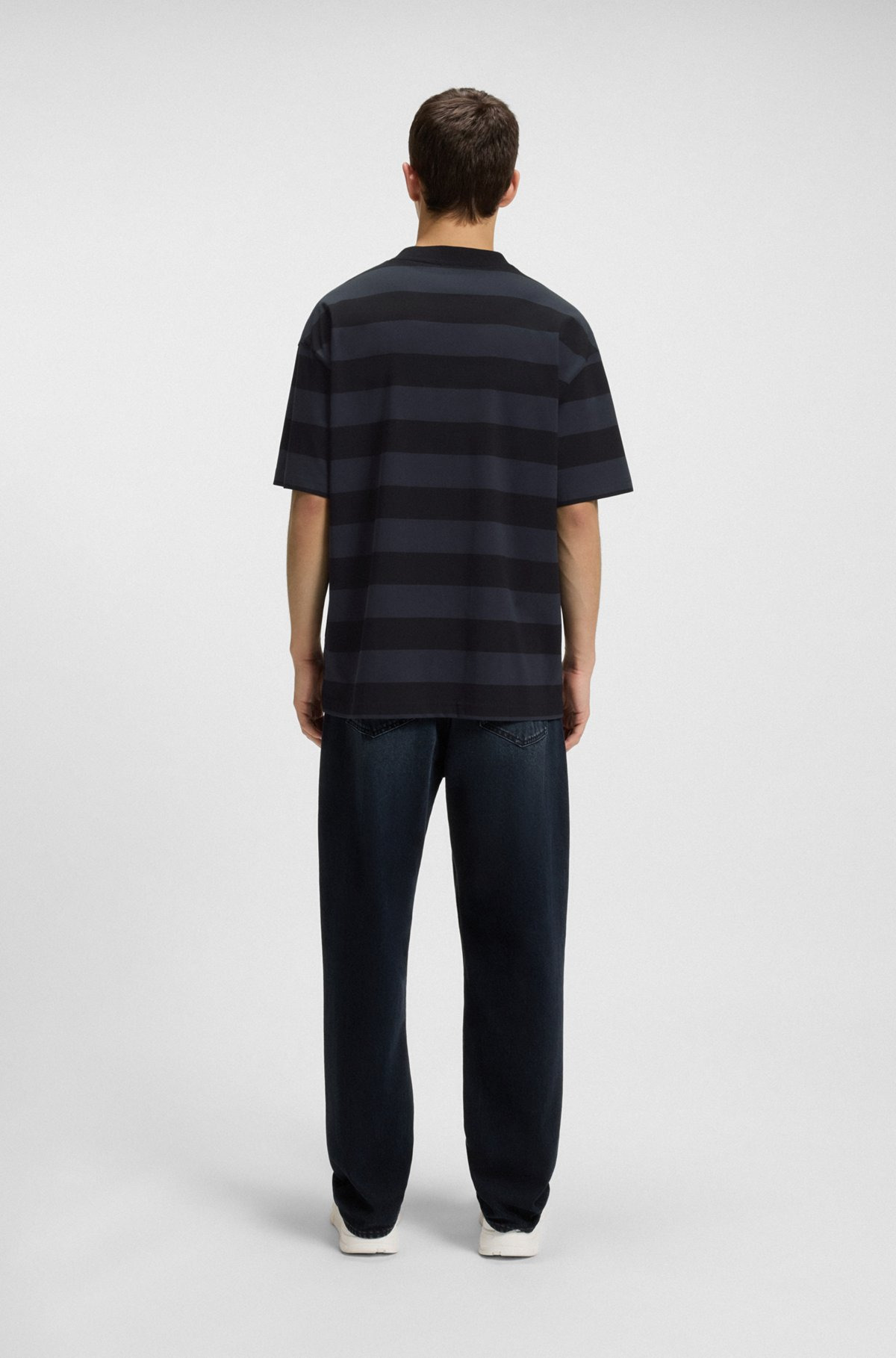 STRIPED-COTTON T-SHIRT WITH HAPPY HUGO LOGO - 5