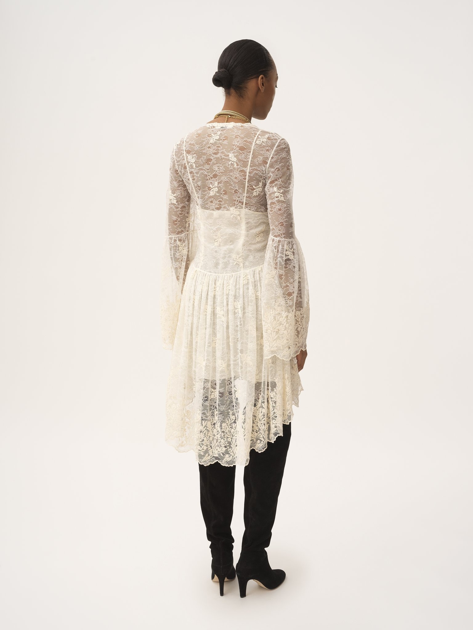 SCOOP-NECK MINI DRESS IN EMBROIDERED LACE - 5