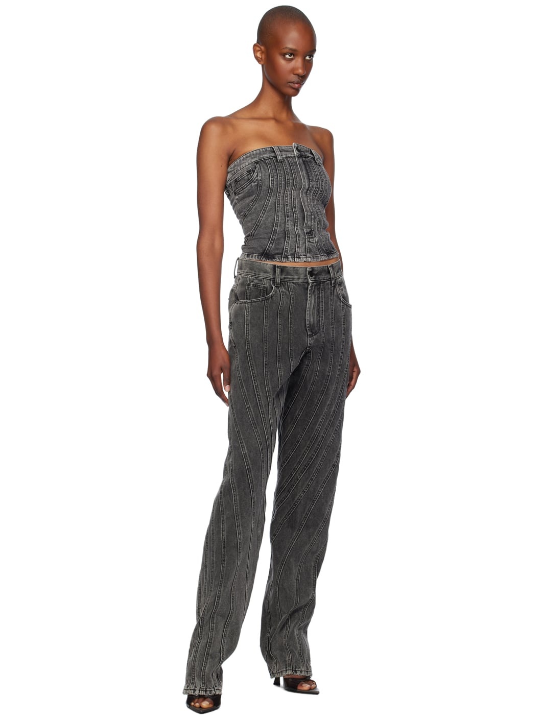 Gray Spiral Denim Bustier - 4