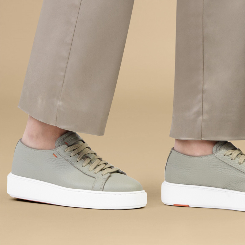 Santoni Women's green tumbled leather sneaker outlook
