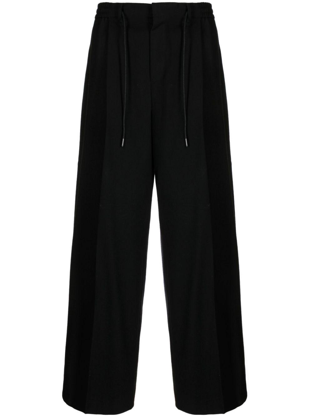 elasticated-waist wool wide-leg trousers - 1