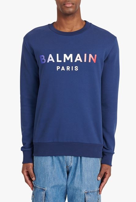 HIGH SUMMER CAPSULE - Blue cotton sweatshirt with Balmain Paris tie-dye logo print - 5