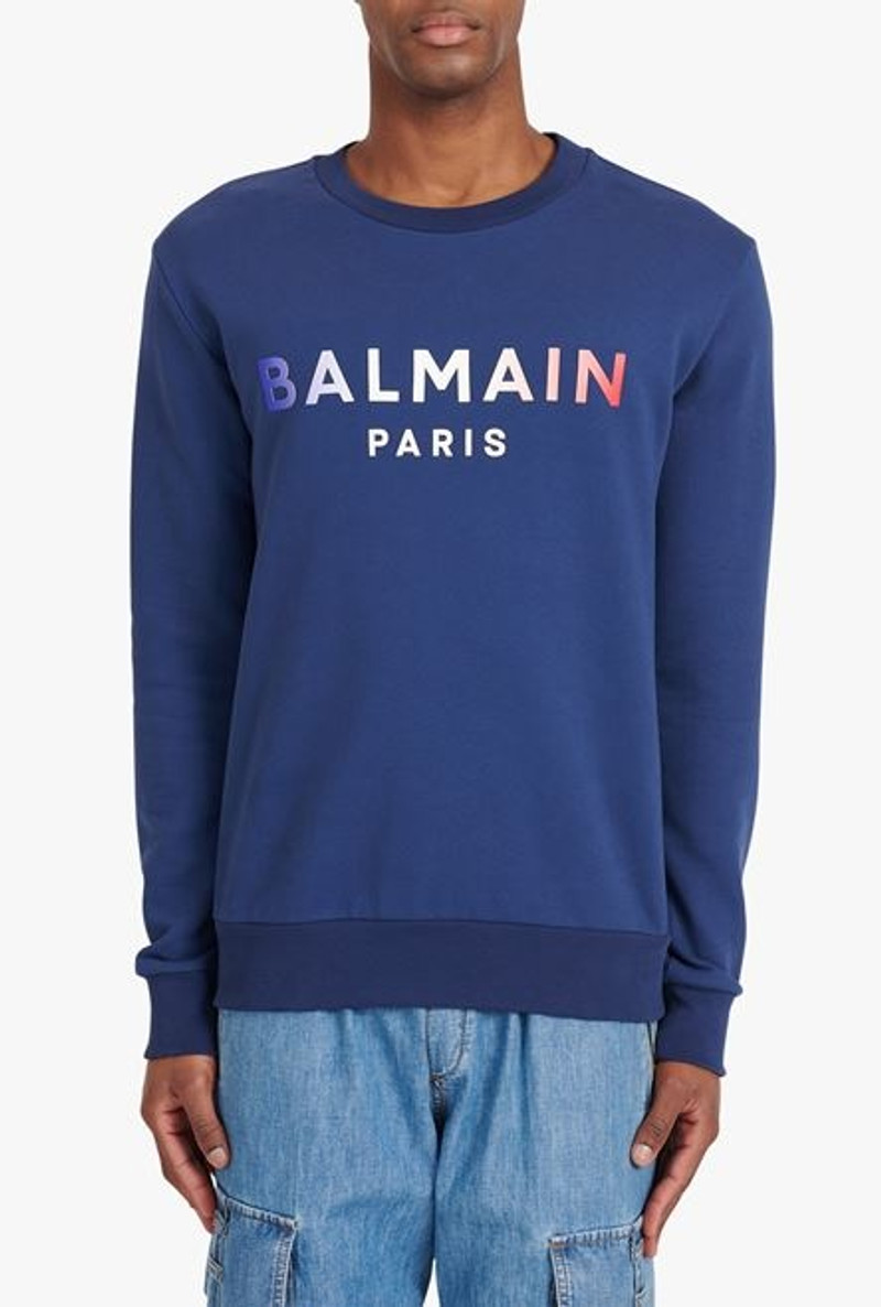 HIGH SUMMER CAPSULE - Blue cotton sweatshirt with Balmain Paris tie-dye logo print 5