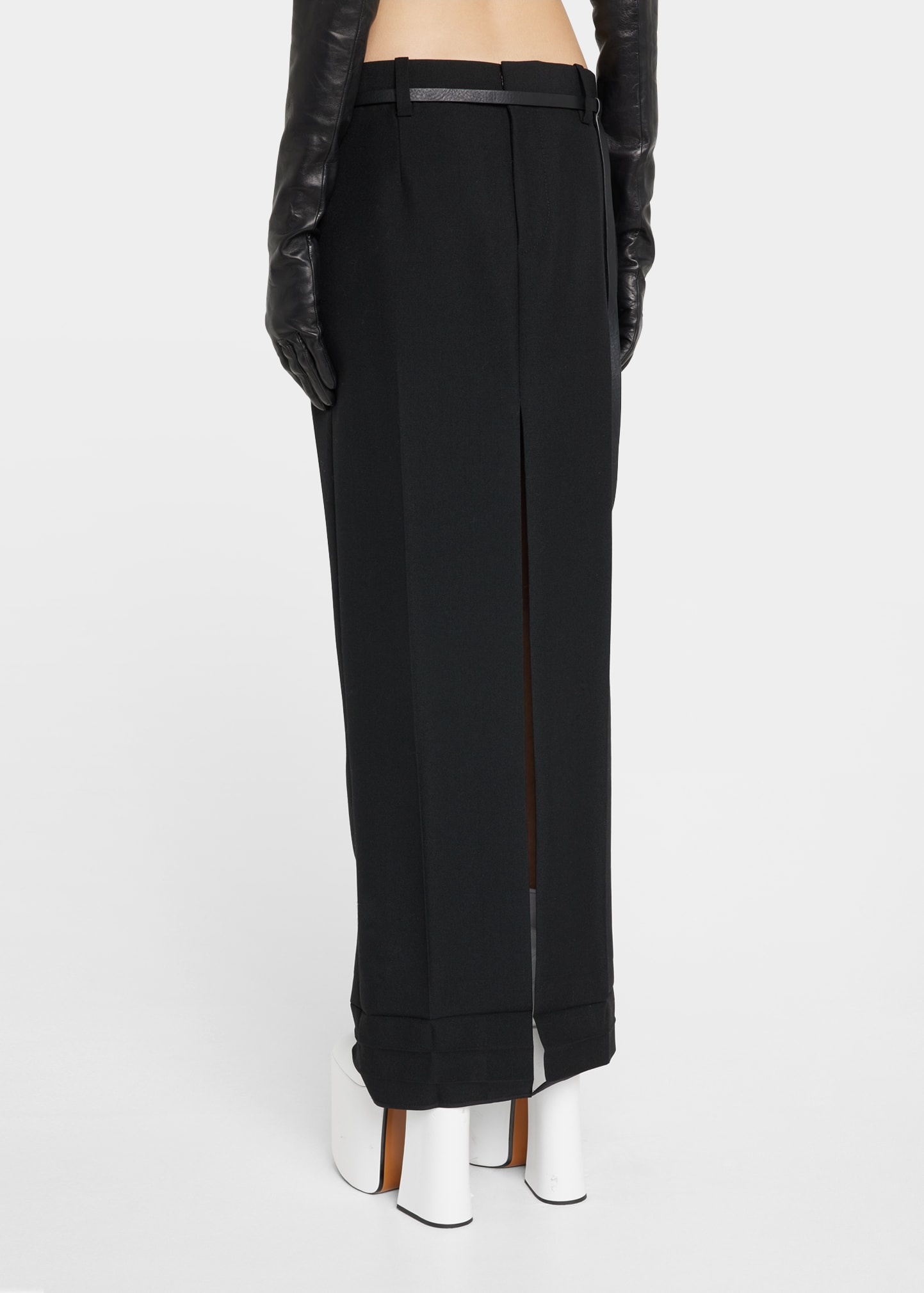 Long Trouser Skirt with Skinny Leather Belt - 2