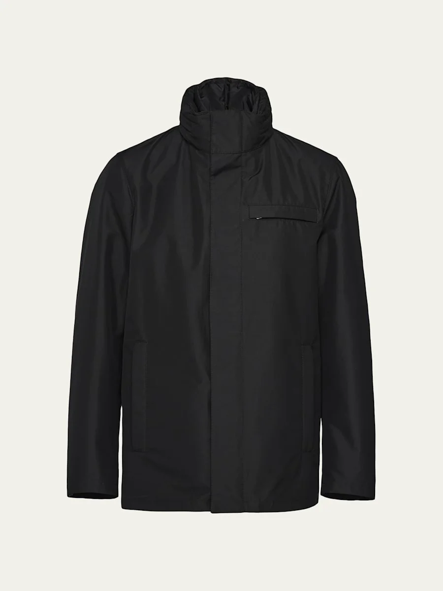 Men's Technical Fabric Blouson Jacket with Hood - 1