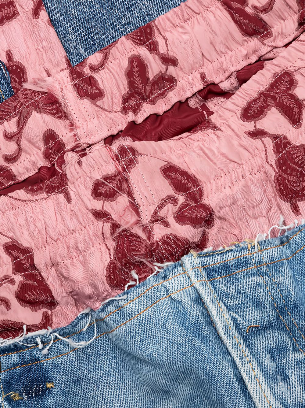 floral-panel distressed trousers - 5