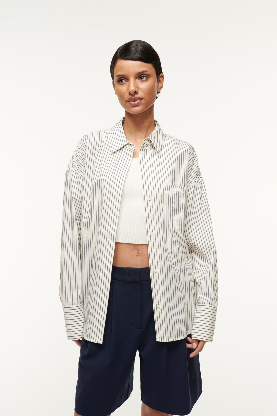 STAUD COLTON SHIRT IVORY MICRO STRIPE - 2