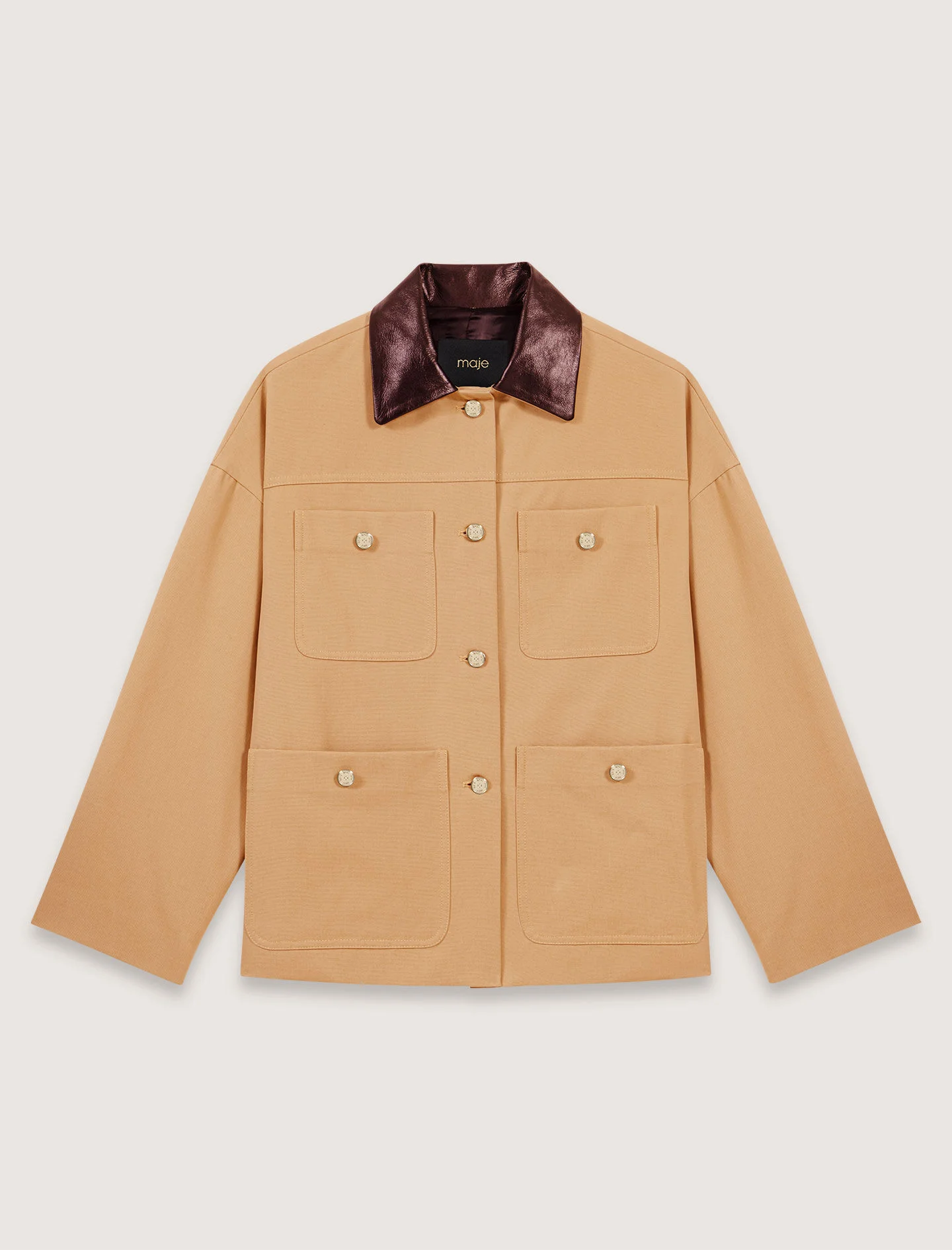 Cotton coat with leather collar - 1